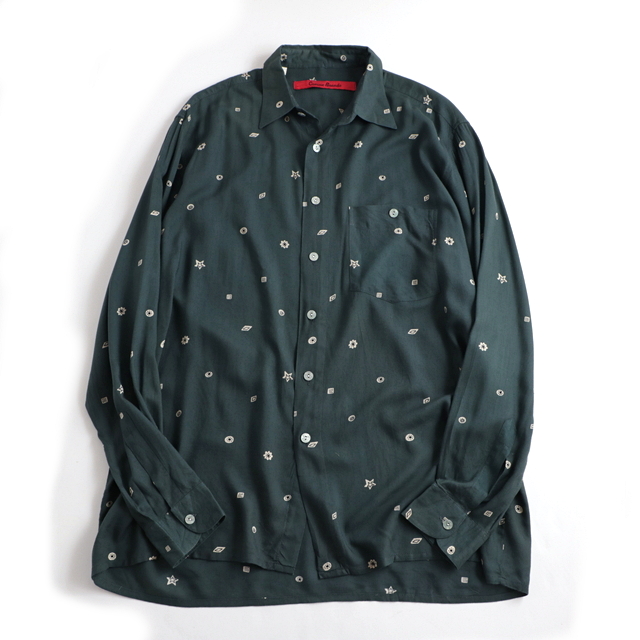 非公開: 小紋柄 レーヨン 長袖 ボックスシルエット シャツ メンズ 古着 used