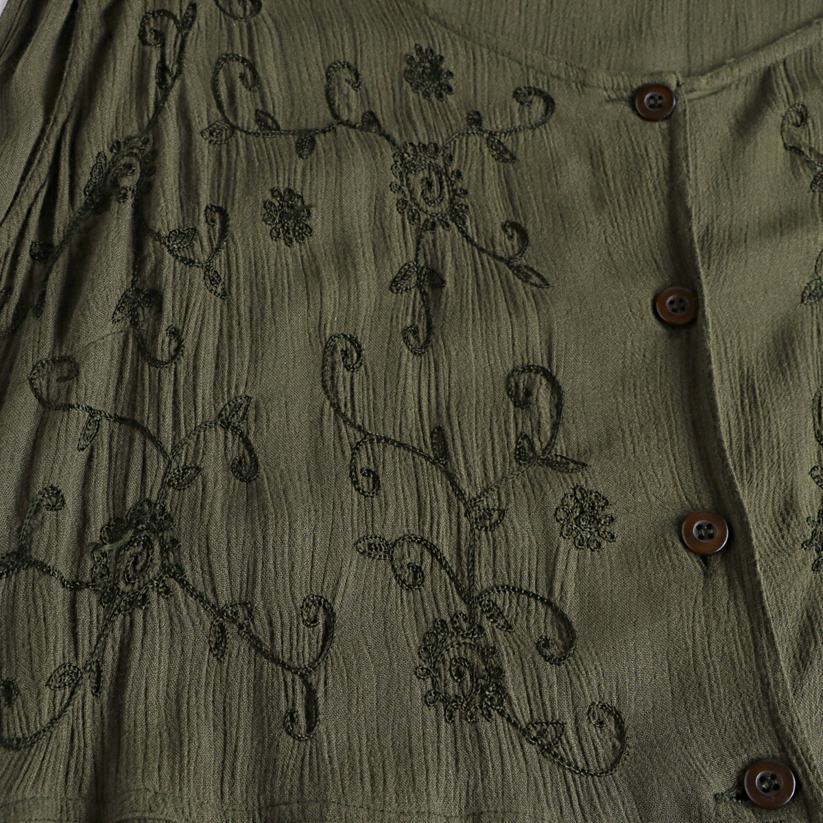 Unknown レーヨン ボタニカル刺繍 マキシ エスニック ワンピース 古着 Used Khaki Select Clothing 古着 通販