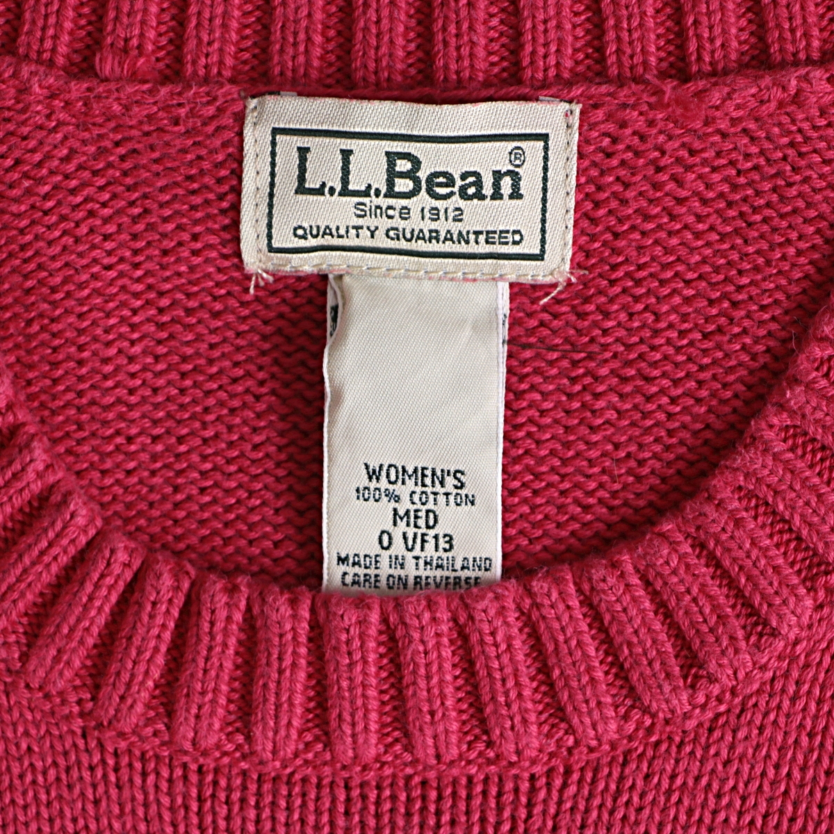 エルエルビーン L.L.Bean ジップアップ コットン ニット セーター ケーブル編み 長袖 サイズ：WOMEN'S XL-REG レッド   mellow