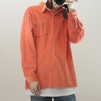 コーデュロイ シャツ 太畝 オレンジ 着こなし