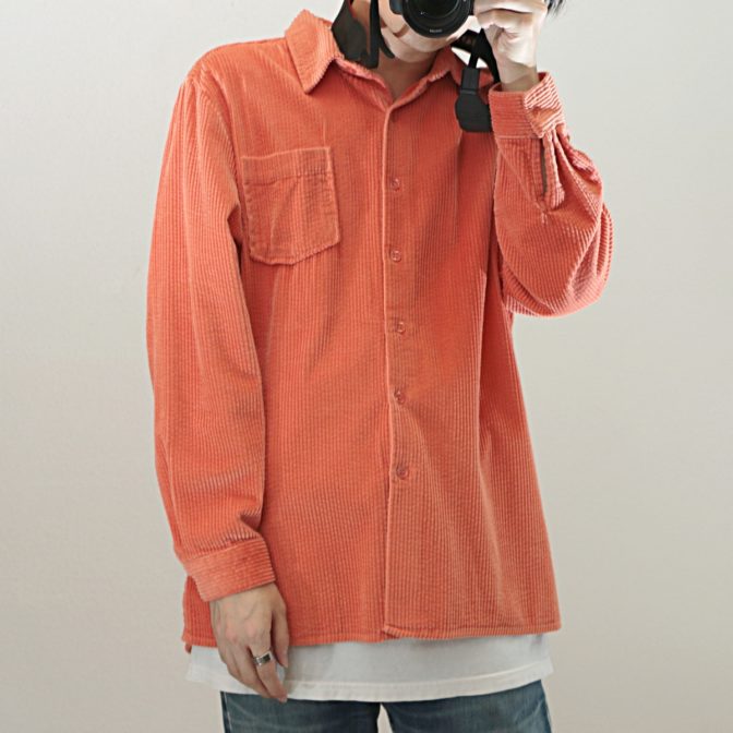コーデュロイ シャツ 太畝 オレンジ 着こなし