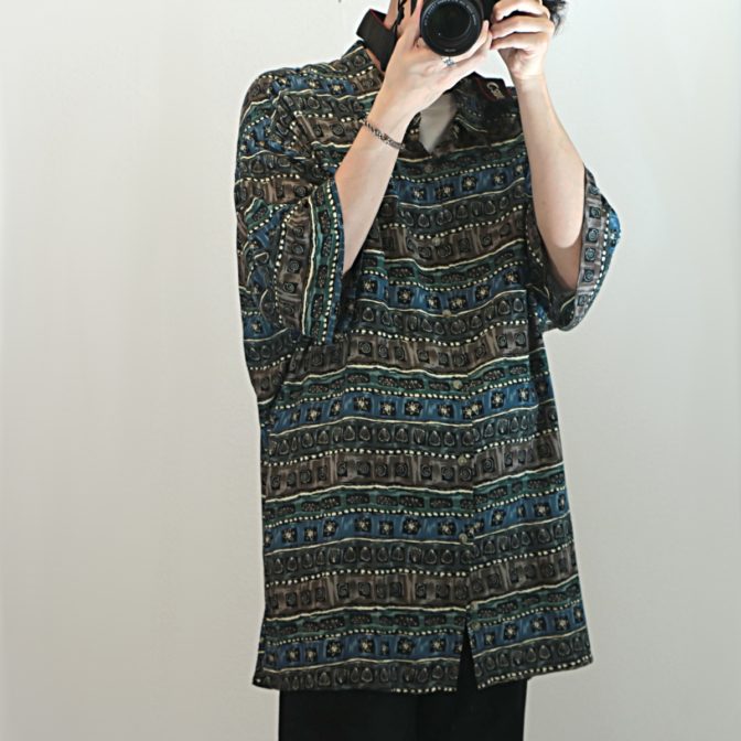 柄 シャツ レーヨン 古着 メンズ