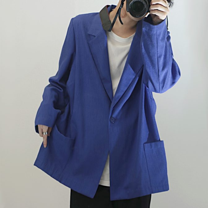 古着 テーラードジャケット レディース 青