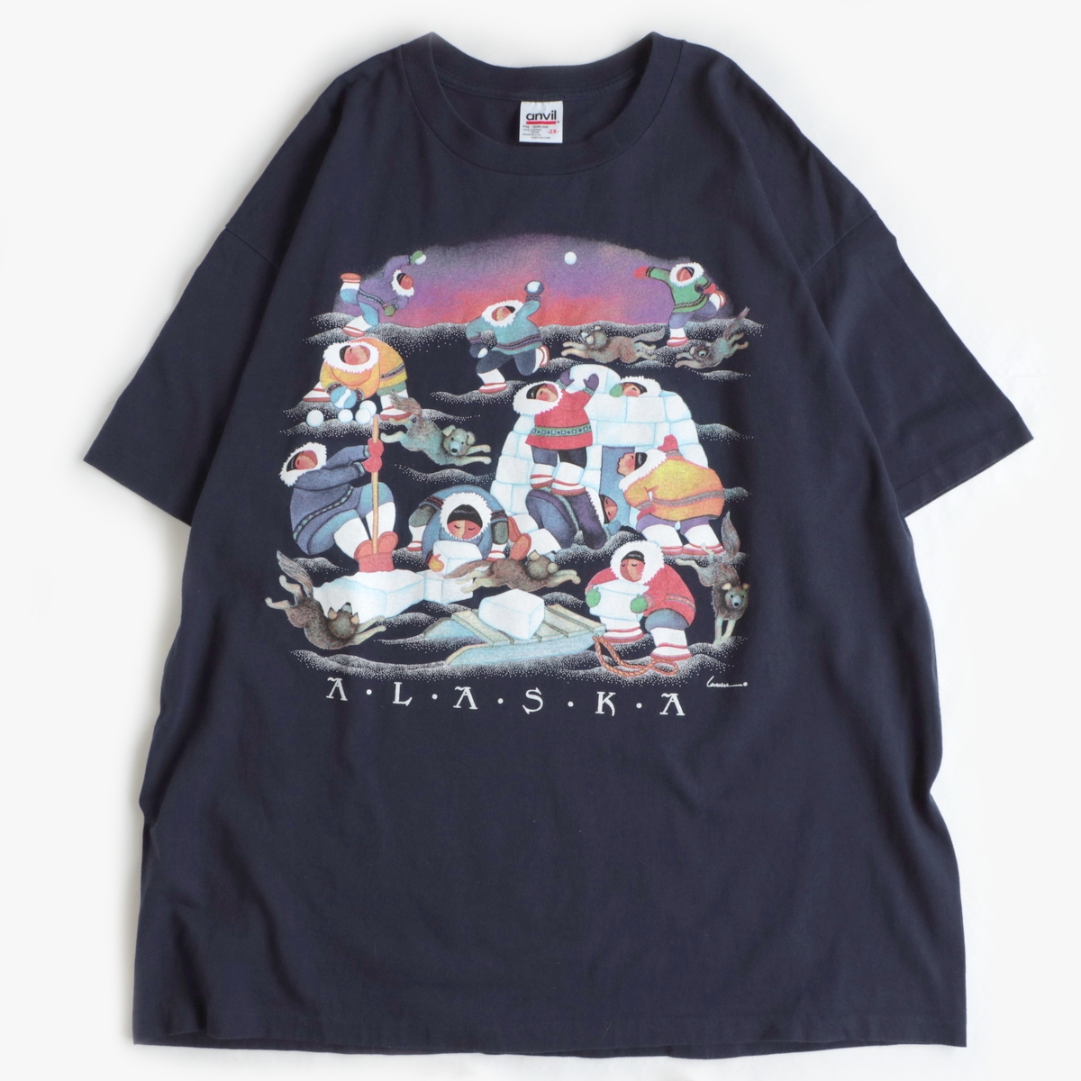 90s anvil ”Alaska” エスキモー プリント 半袖 Tシャツ usa製 古着