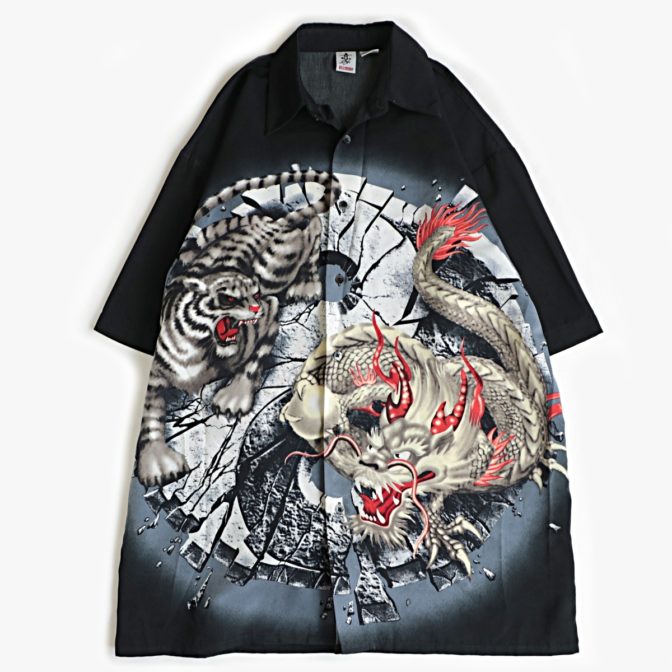 総柄 半袖 シャツ 龍 虎 和柄