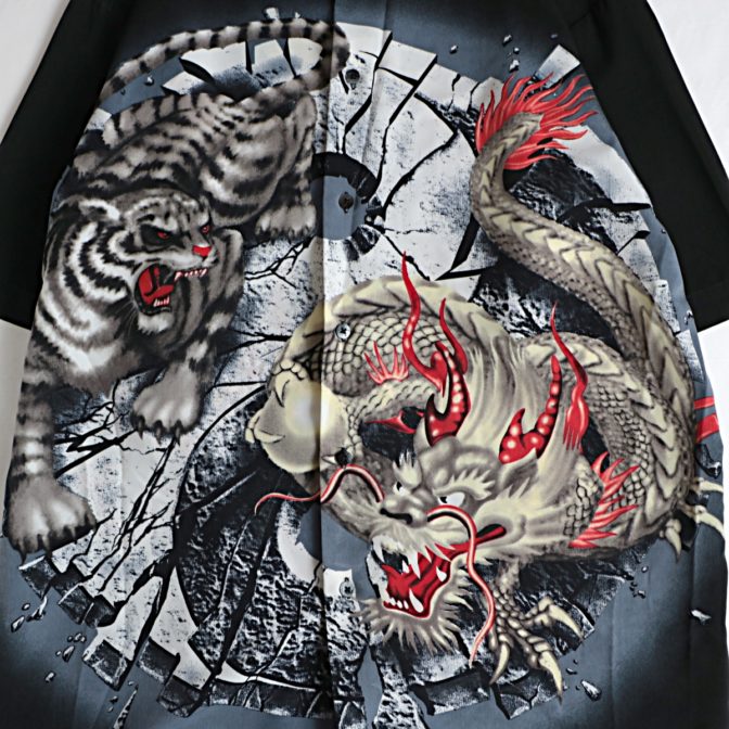 総柄 半袖 シャツ 龍 虎 和柄