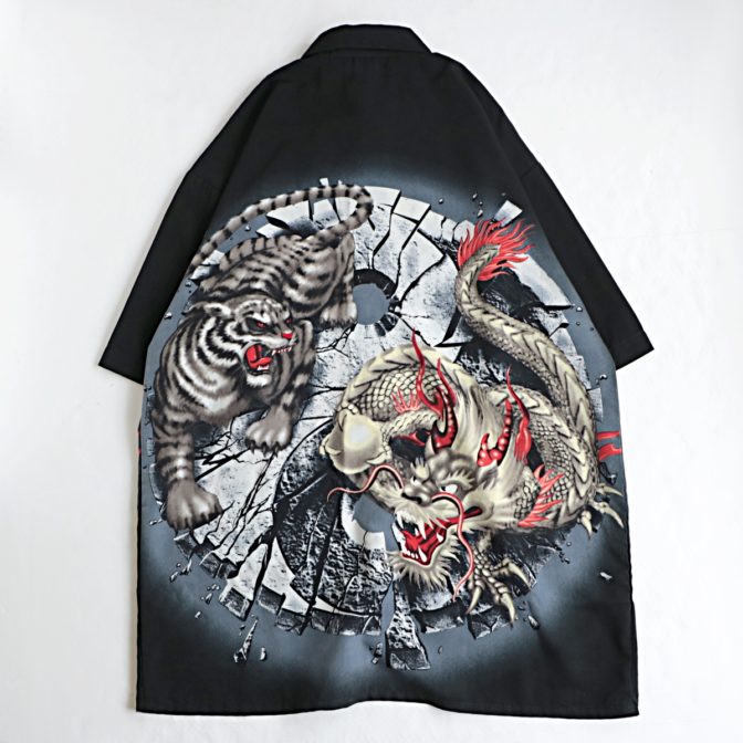総柄 半袖 シャツ 龍 虎 和柄