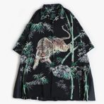 総柄 半袖 シャツ 虎 和柄 黒