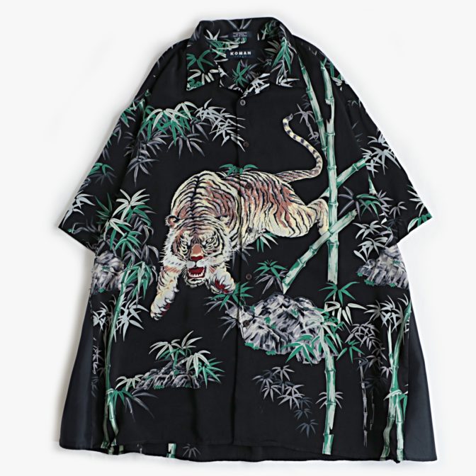 総柄 半袖 シャツ 虎 和柄 黒