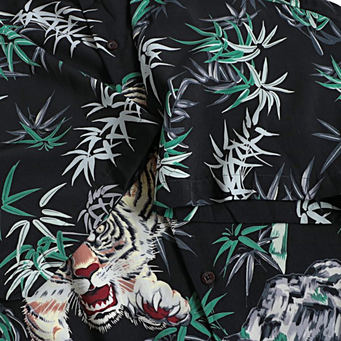 総柄 半袖 シャツ 虎 和柄 黒