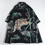 総柄 半袖 シャツ 虎 和柄 黒