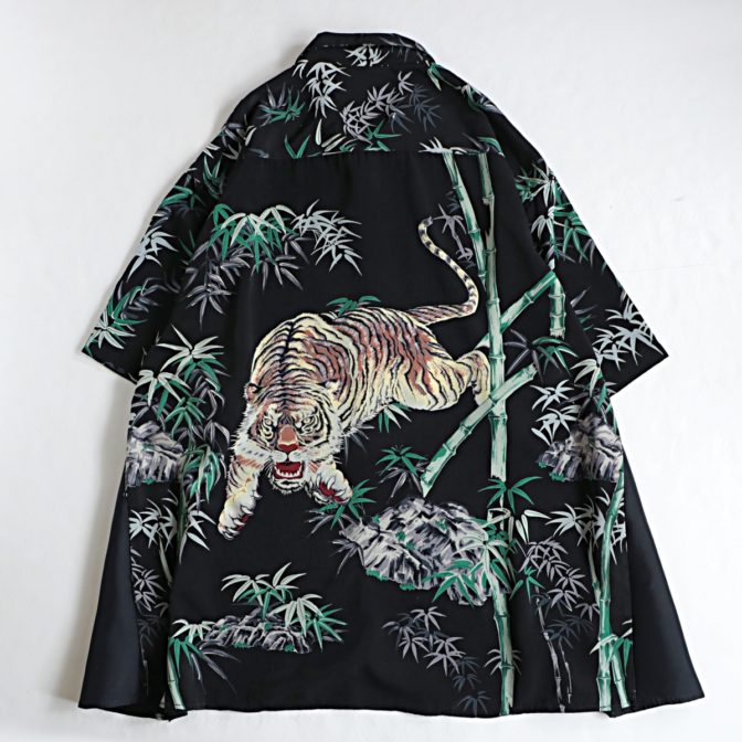 総柄 半袖 シャツ 虎 和柄 黒