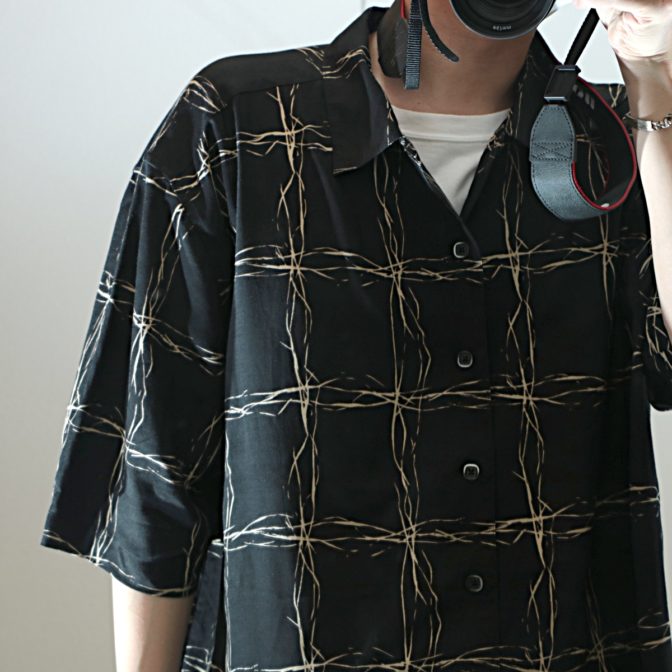 総柄 シャツ 古着 黒 メンズ