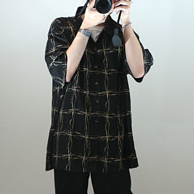 総柄 シャツ 古着 黒 メンズ