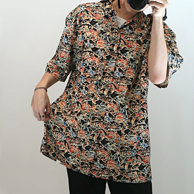 柄 シルク シャツ 古着 ブランド