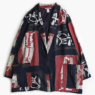 90s kensington square アブストラクト 総柄 レーヨン ジャケット 古着 used navy&red