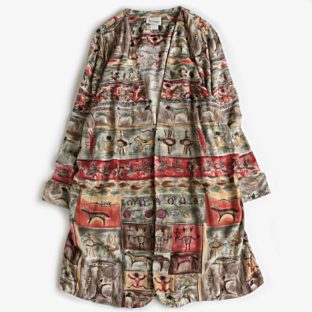 Kwoman 文明 壁画 アート 羽織 レーヨン ガウン 古着 used