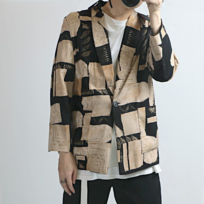 柄 ジャケット レーヨン 古着 90s