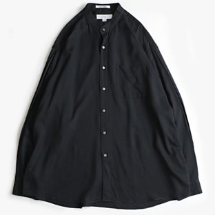 Perry Ellis Portfolio バンドカラー レーヨン 長袖 シャツ 古着 used 黒