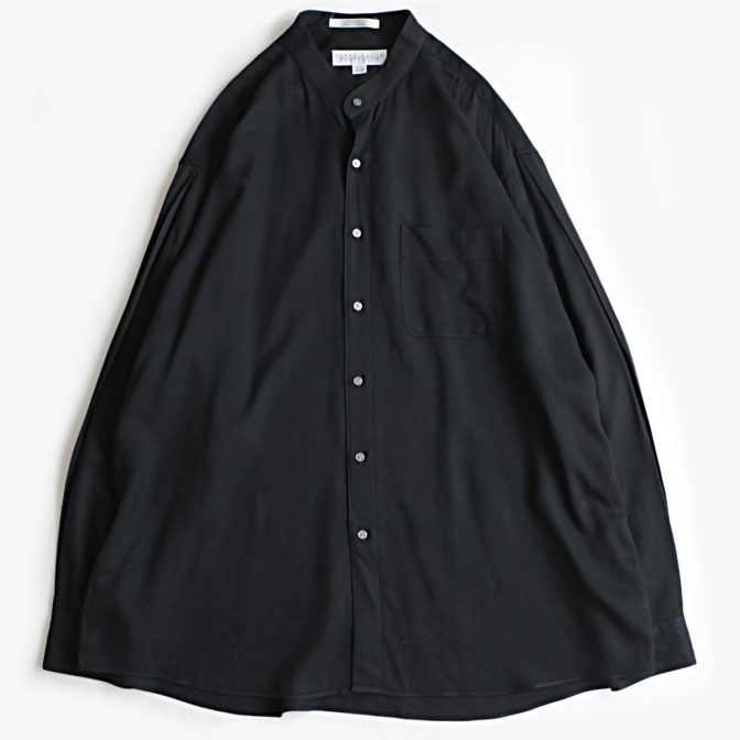バンドカラー シャツ レーヨン 黒