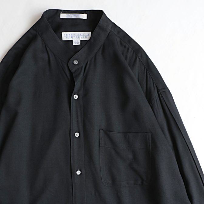 バンドカラー シャツ レーヨン 黒