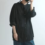 バンドカラー シャツ レーヨン 黒