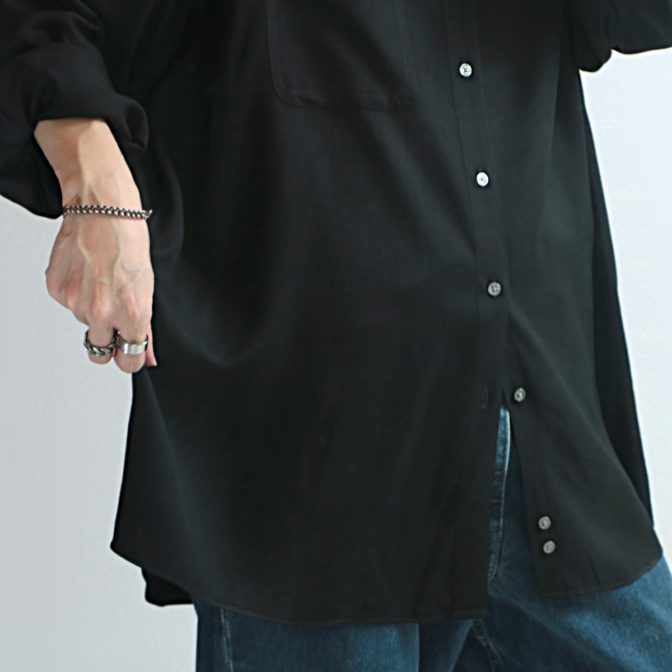 バンドカラー シャツ レーヨン 黒