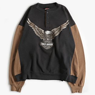 非公開: 90s~ Harley-Davidson（ハーレーダビッドソン）バイカラー ヘンリーネック スウェット トレーナー 古着 used