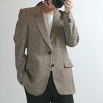 90s ハリスツイード テーラードジャケット ブラウン