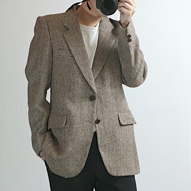 90s ハリスツイード テーラードジャケット ブラウン