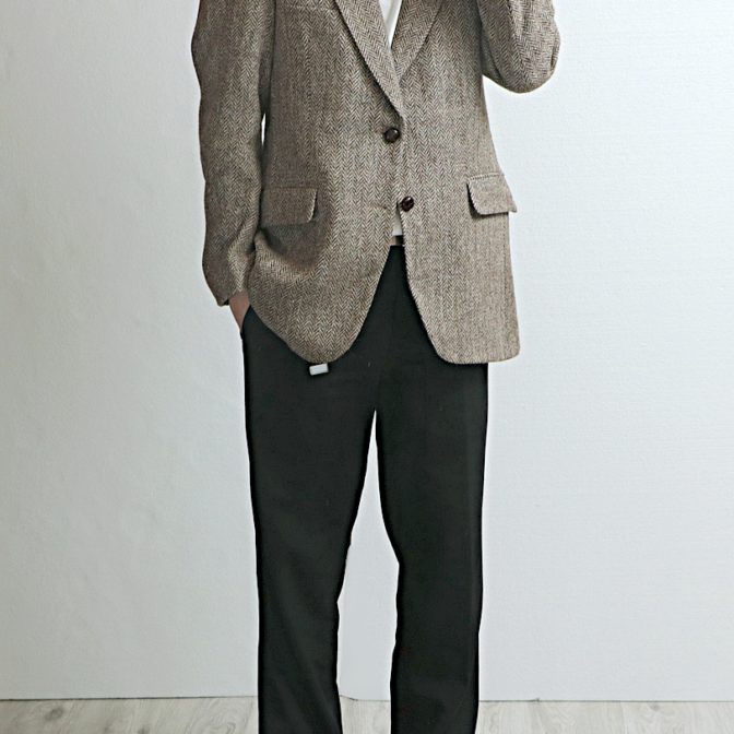 90s ハリスツイード テーラードジャケット ブラウン