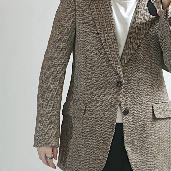 90s ハリスツイード テーラードジャケット ブラウン