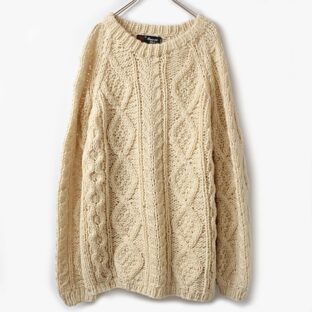 70-80s minarelli イタリア製 ケーブル フィッシャーマン ウール ニット セーター 古着 used