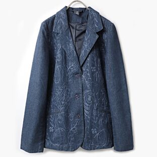 90s DENIM&Co ボタニカル刺繍 デニム テーラードジャケット 古着 used レディース