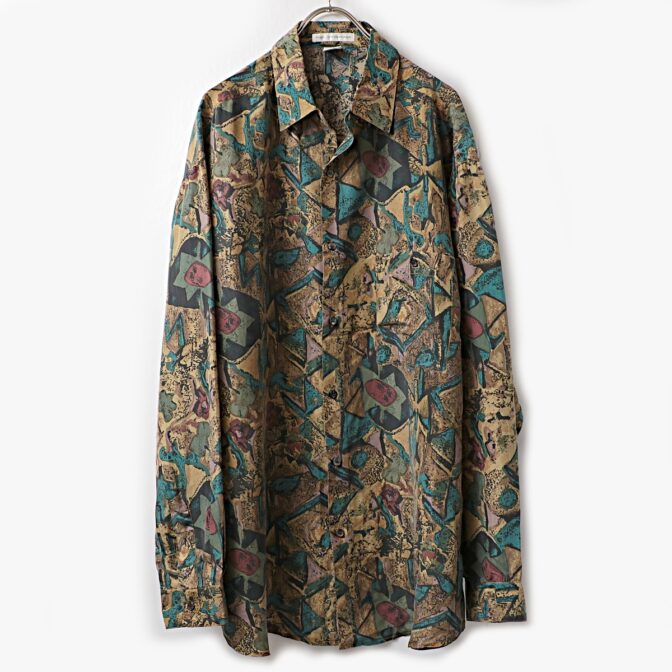 80s 柄 シルク シャツ 古着