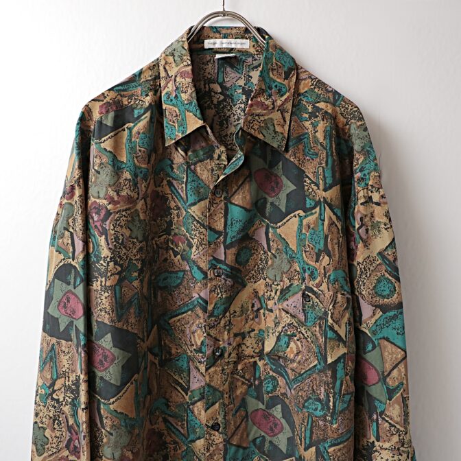 80s 柄 シルク シャツ 古着