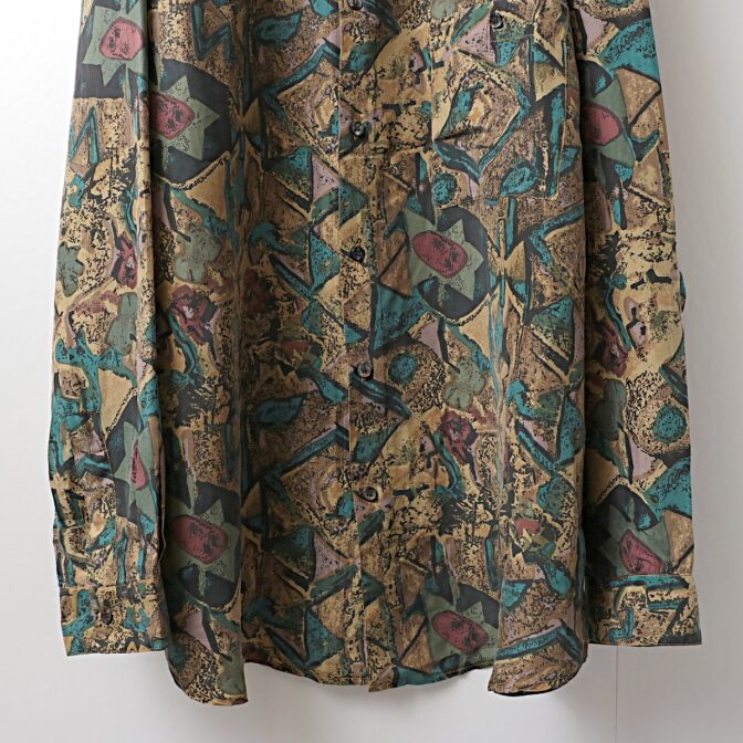 80s 柄 シルク シャツ 古着