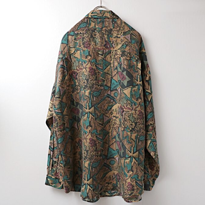 80s 柄 シルク シャツ 古着