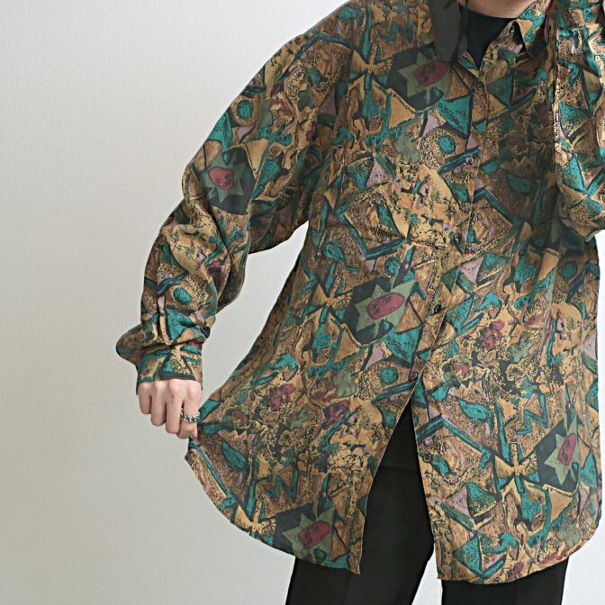 80s 柄 シルク シャツ 古着