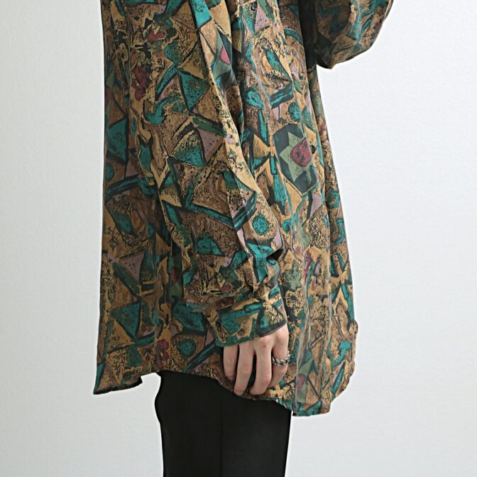 80s 柄 シルク シャツ 古着