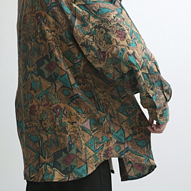 80s 柄 シルク シャツ 古着