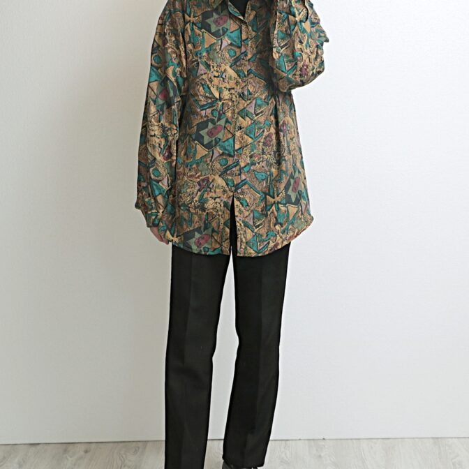 80s 柄 シルク シャツ 古着