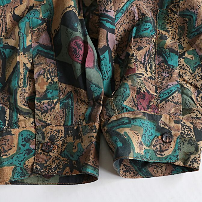 80s 柄 シルク シャツ 古着
