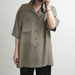 古着 シルク シャツ 無地 グレー