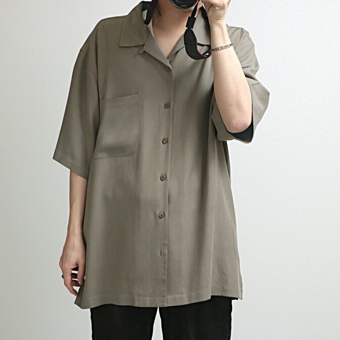 古着 シルク シャツ 無地 グレー