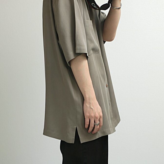 古着 シルク シャツ 無地 グレー