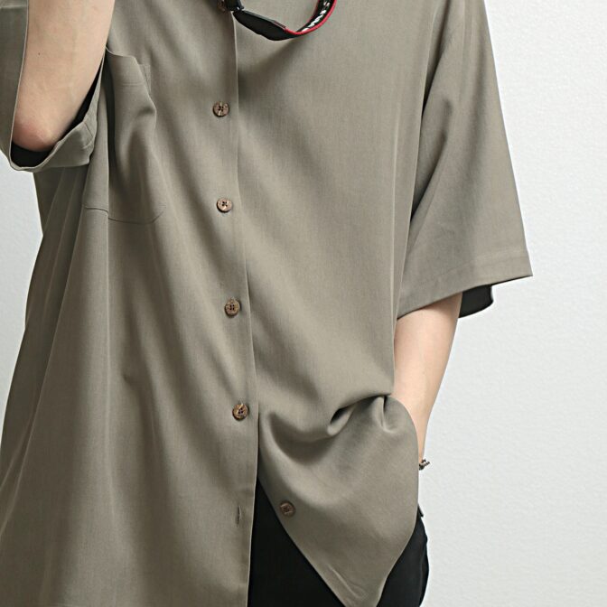 古着 シルク シャツ 無地 グレー