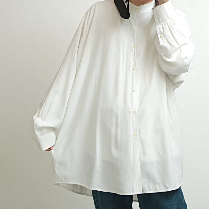 古着 バンドカラー シャツ ロング丈