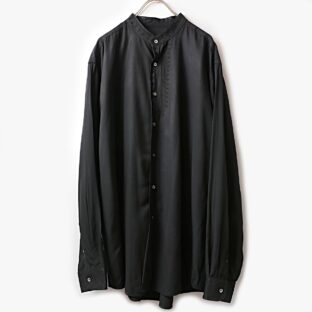 ITALO MONDO バンドカラー 刺繍 レーヨンポリ シャツ 古着 used 黒