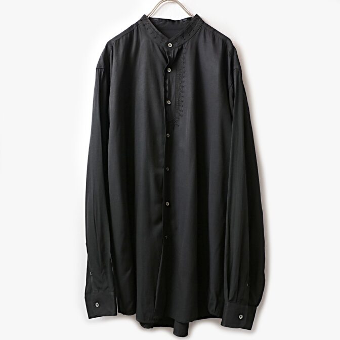 古着 レーヨン バンドカラー シャツ 黒